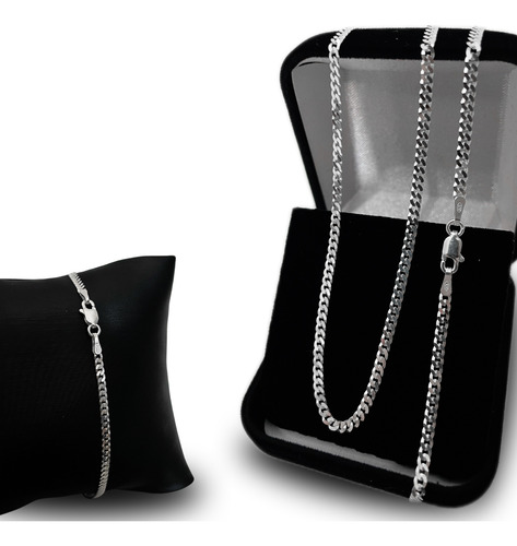 Corrente De Prata 925 Masculina Conjunto Legtima Pulseira